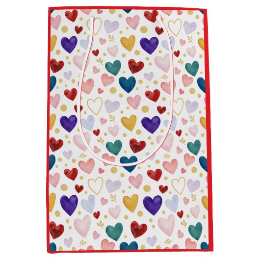 Celestial Hearts: Navy, Gold, Crimson Watercolor ミディアムペーパーバッグ (正面)