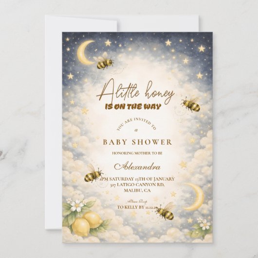 Celestial Honey Bee Baby Shower 招待状 (正面)