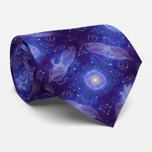 Celestial Indigo Watercolor Space Constellation ネクタイ (ロール)