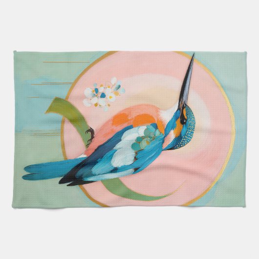 Celestial Kingfisher: A Study in Azure and Gold キッチンタオル (横)