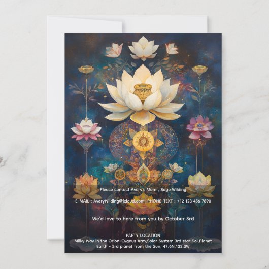 Celestial Light | Lotus Flower Design 招待状 (裏面)