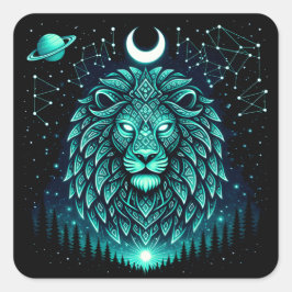 Celestial Lion – Cosmic King Wildlife Galaxy スクエアシール