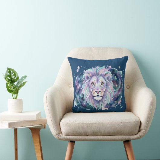 Celestial Lion Galaxy Watercolor Throw Pillow クッション (椅子)