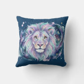 Celestial Lion Galaxy Watercolor Throw Pillow クッション (裏面)