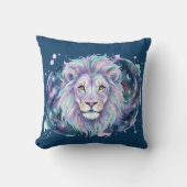 Celestial Lion Galaxy Watercolor Throw Pillow クッション (正面)