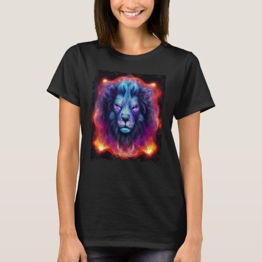 Celestial Lion God In Space Leo Zodiac Universe Ga Tシャツ (正面)