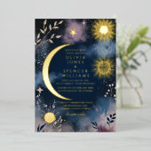 Celestial Magic Moon & Stars Wedding 箔招待状 (立ち正面)