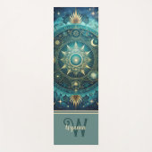Celestial Mandala Moon Galaxy Teal Gold Monogram ヨガマット (正面)
