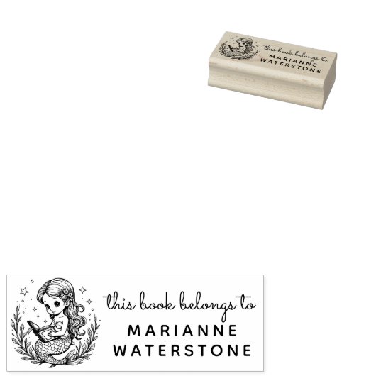 Celestial Mermaid Reader Ex Libris Stamp ラバースタンプ (押印)