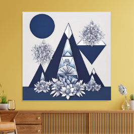 Celestial midnight bloom geometric AI art  キャンバスプリント
