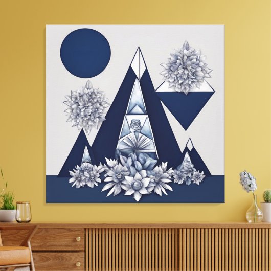 Celestial midnight bloom geometric AI art  キャンバスプリント (インサイチュ (リビング))