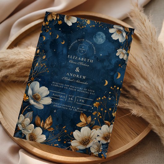 Celestial Midnight Floral Wedding 招待状