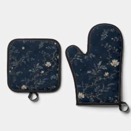 Celestial Midnight Garden Floral Navy 鍋つかみ&鍋敷きセット