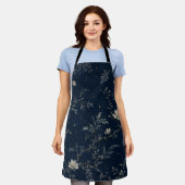 Celestial Midnight Garden Floral Navy Apron エプロン (着用した状態)