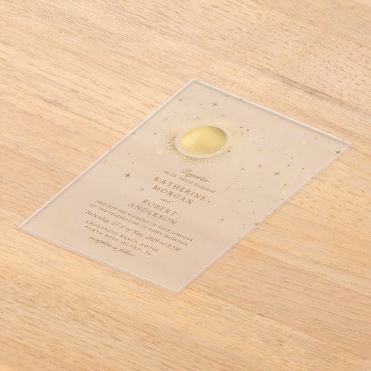 Celestial Midnight Moon Wedding アクリル招待状 (レイダウン)