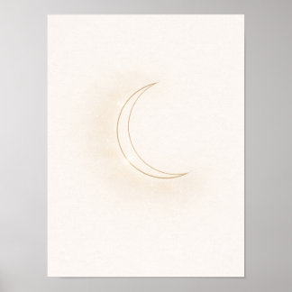 Celestial Minimal Moon Wall Art – Beige Crescent ポスター