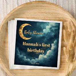 Celestial Moon and Stars First Birthday Baby Showe スタンダードカクテルナプキン