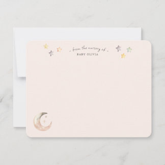 Celestial Moon and Stars Pink Baby Girl Shower サンキューカード