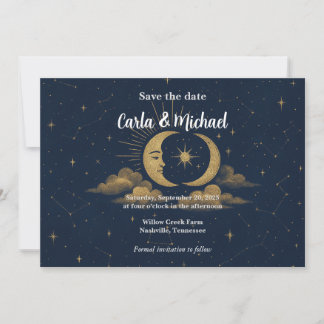 Celestial Moon and Stars Save the Date Invitation セーブザデート