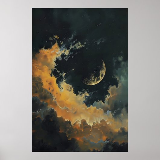 Celestial Moon and Stars Wall Decor, Dark Crescent ポスター (正面)