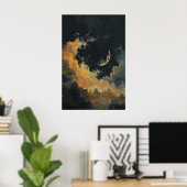 Celestial Moon and Stars Wall Decor, Dark Crescent ポスター (ホームオフィス)