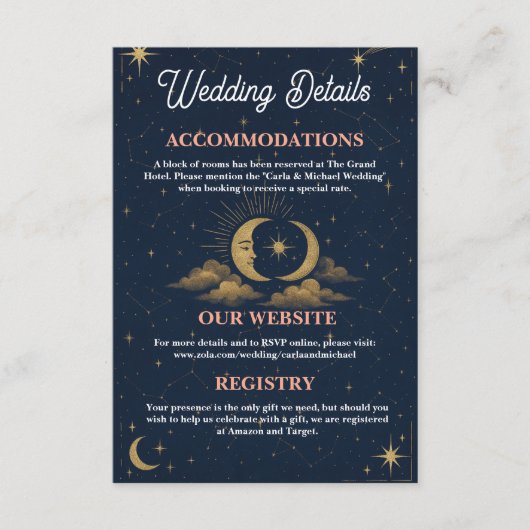 Celestial Moon and Stars Wedding Details Enclosure エンクロージャーカード (正面)