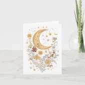 Celestial Moon and Wildflower Greeting Card – Boho カード (正面)