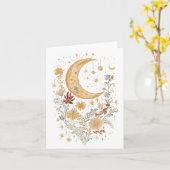 Celestial Moon and Wildflower Greeting Card – Boho カード (黄色い花)