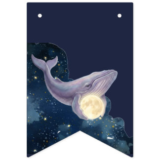 Celestial Moon Baby Shower Banner | Whale & Moon P バンティングフラッグ