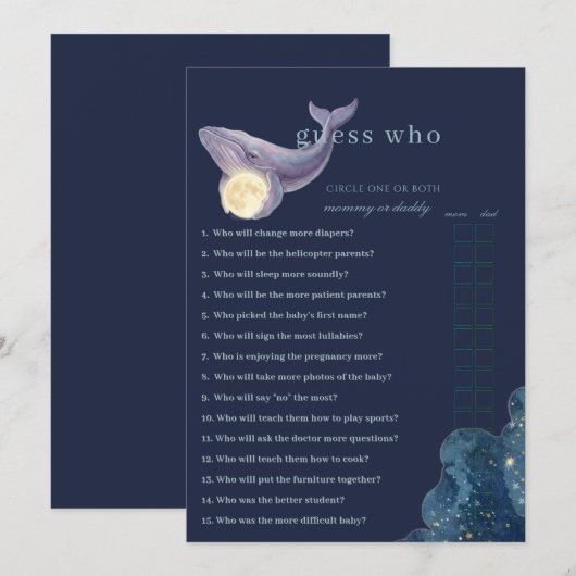 Celestial Moon Baby Shower Guess Who Game Card | W 招待状 (正面/裏面)