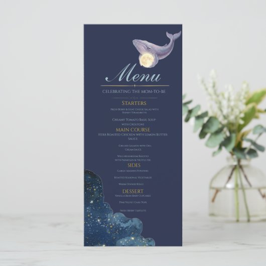 Celestial Moon Baby Shower Menu Card | Whale & Moo メニュー (スタンド正面)