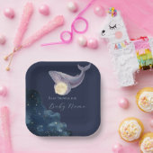 Celestial Moon Baby Shower Plates | Whale & Moon S ペーパープレート (パーティー)