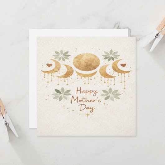 Celestial Moon Boho Mother's Day Card カード (正面/裏面インサイチュ)