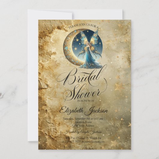Celestial Moon Fairy Old Gold Bridal Shower 招待状 (正面)