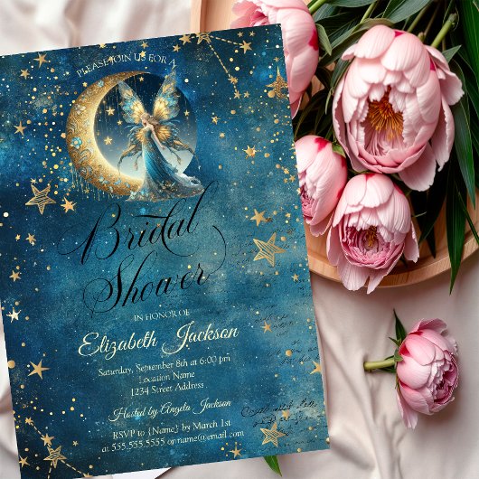 Celestial Moon Fairy Stars Bridal Shower 招待状