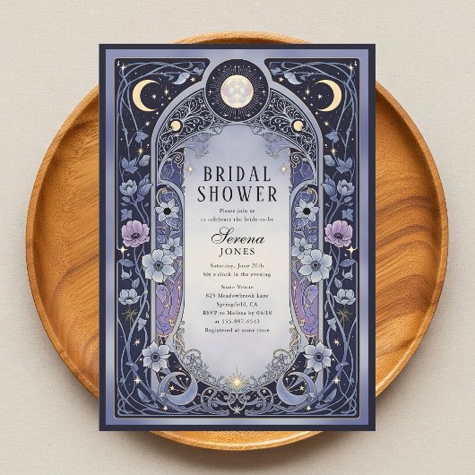 Celestial Moon Floral Art Nouveau Bridal Shower 招待状