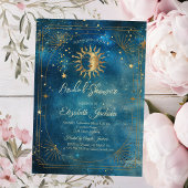 Celestial Moon Frame Blue Bridal Shower 招待状