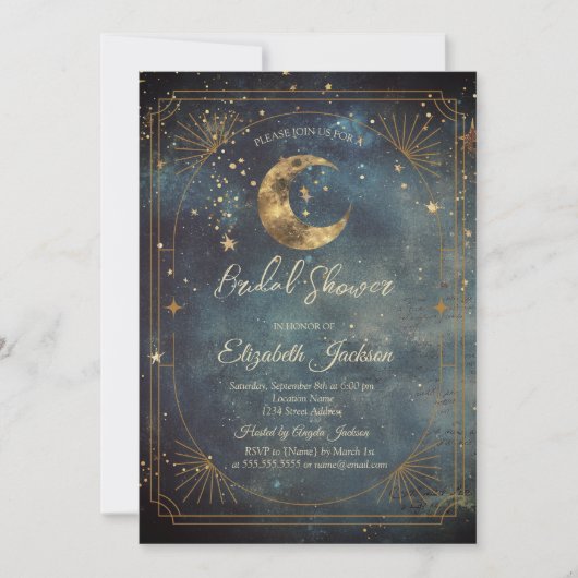 Celestial Moon Frame Dark Galaxy Sky Bridal Shower 招待状 (正面)