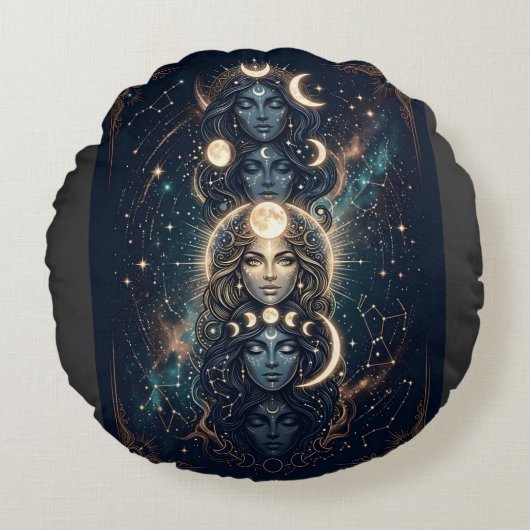 Celestial Moon Goddess Mystical ラウンドクッション (正面)