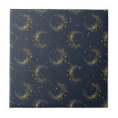 Celestial Moon Gold Starry Night Pattern (1) タイル (正面)