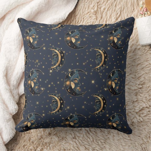 Celestial Moon Gold Starry Night Pattern (3) クッション (ブランケット)