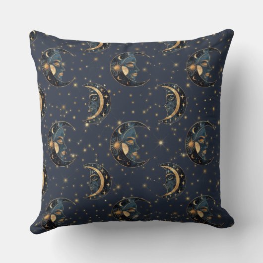 Celestial Moon Gold Starry Night Pattern (3) クッション (裏面)