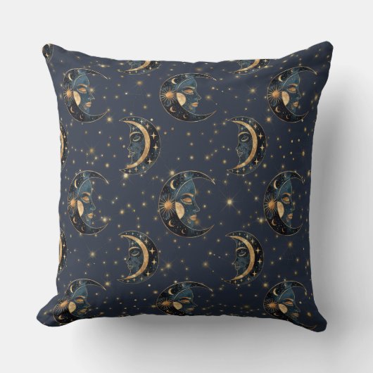 Celestial Moon Gold Starry Night Pattern (3) クッション (正面)