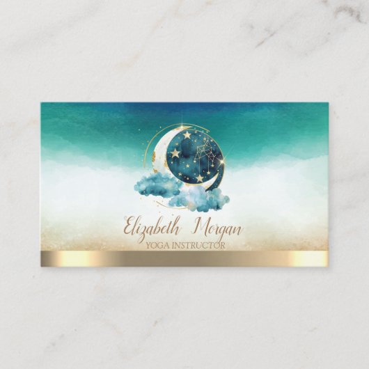 Celestial Moon Gold Stars Green 名刺 (正面)