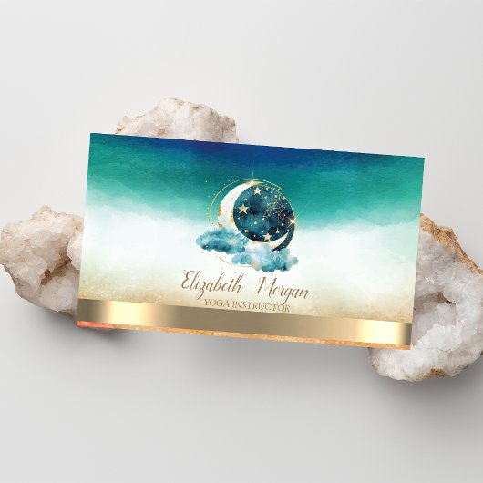 Celestial Moon Gold Stars Green 名刺