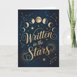 Celestial Moon Phase Gold and Navy Zodiac Birthday カード