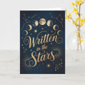 Celestial Moon Phase Gold and Navy Zodiac Birthday カード (黄色い花)