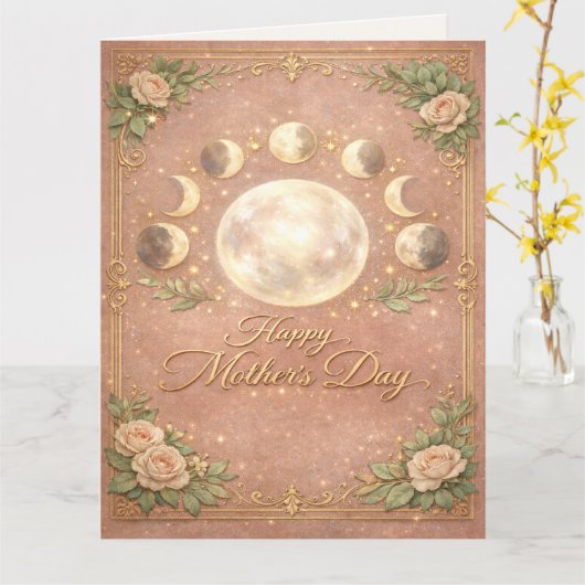 Celestial Moon Phase Mother's Day Card カード (黄色い花)