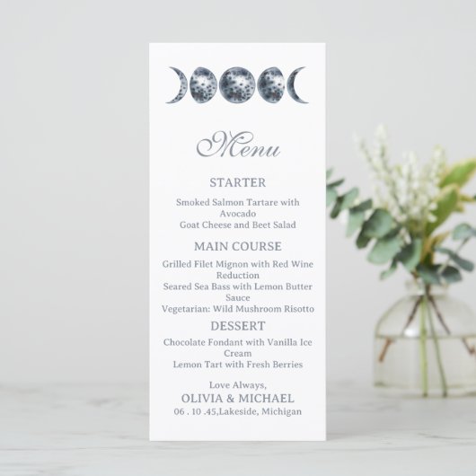 Celestial Moon Phases Boho Editable Wedding Menu メニュー (スタンド正面)