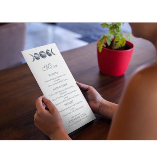 Celestial Moon Phases Boho Editable Wedding Menu メニュー